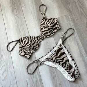 Good American Bikini zebra print underwire cheeky thong womens Brown (xsmall)